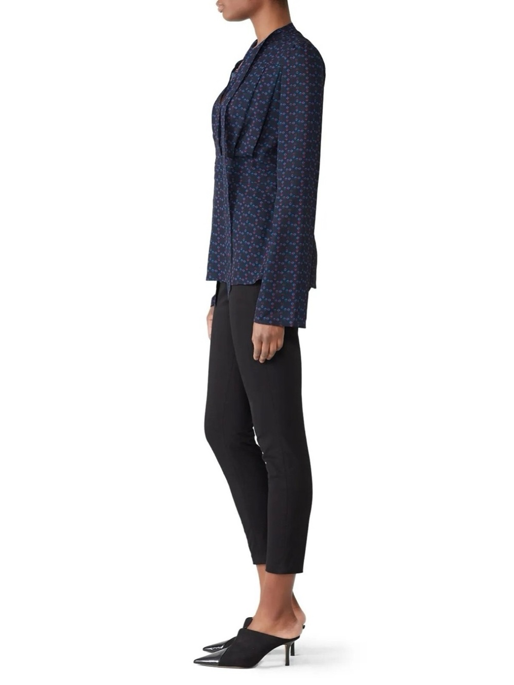 Derek Lam Collective Blue Print Tie Neck Chiffon Blouse Women Size L